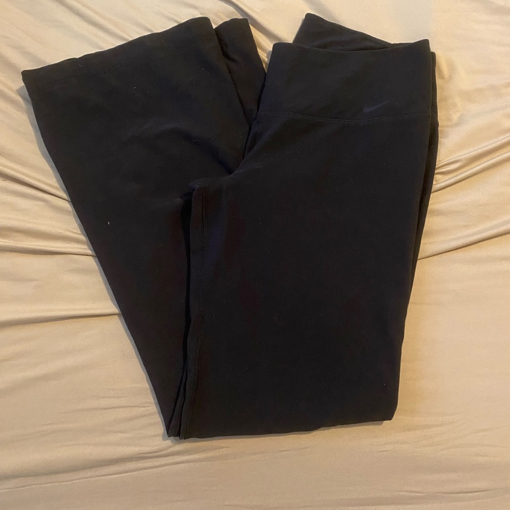 Nike flare yoga pants, Size Medium Long, but hemmed for me. I am 5 3”